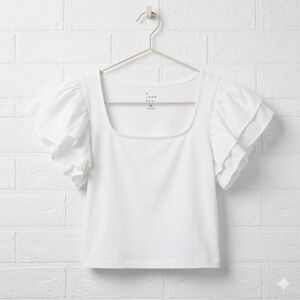 White Puff-Sleeve Square-Neck Top by A New Day